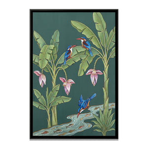 View 2 of Kingfishers in a Banana Grove on Celadon Silk
