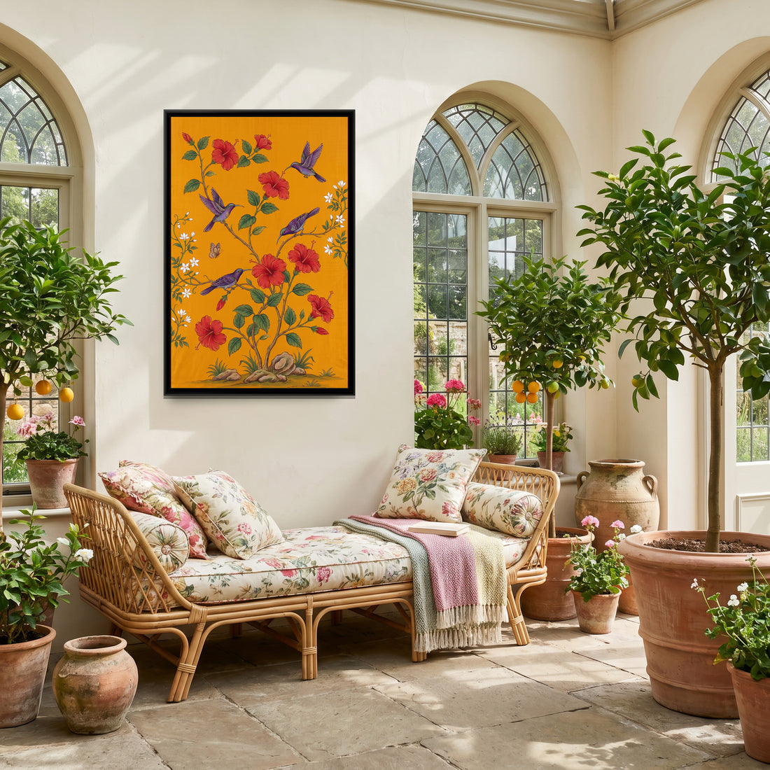 A Kolorkaari canvas in a floater frame, in a room