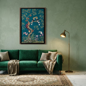View 3 of Hornbills in a Fig Tree on Deep Teal Silk