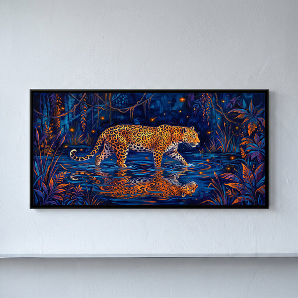 Leopard Wading a Midnight Lagoon