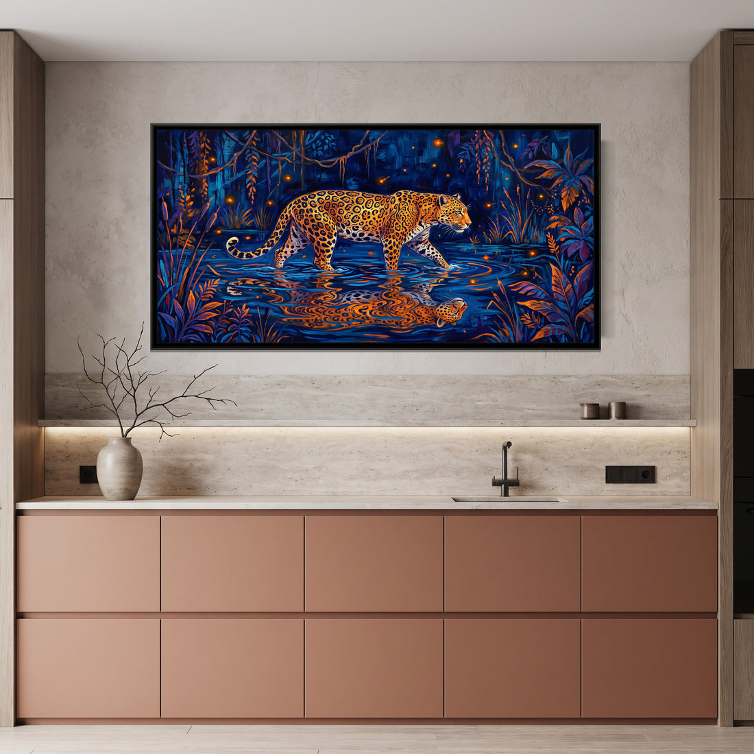 A Kolorkaari canvas in a floater frame, in a room