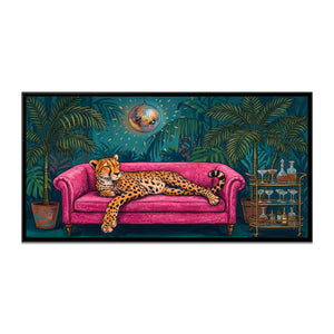 View 2 of Cheetah on a Velvet Sofa under a Disco Ball
