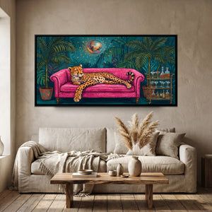 View 3 of Cheetah on a Velvet Sofa under a Disco Ball