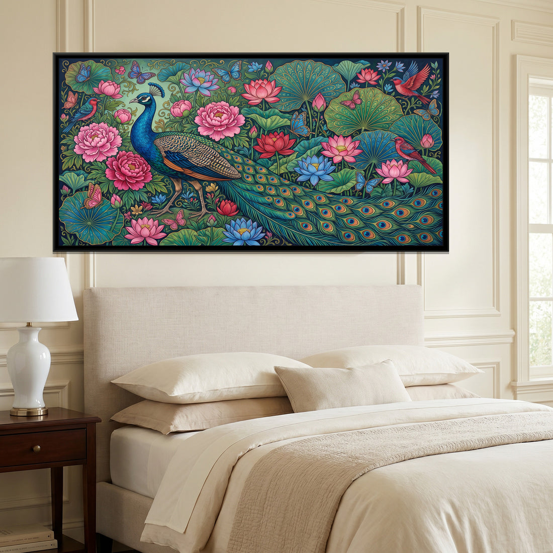 A Kolorkaari canvas in a floater frame, in a room
