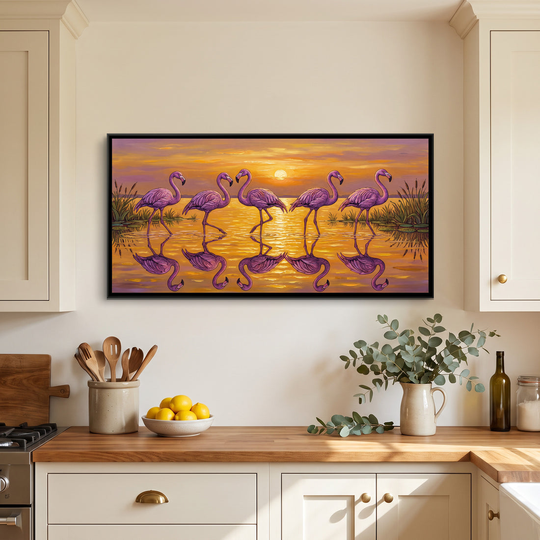 A Kolorkaari canvas in a floater frame, in a room