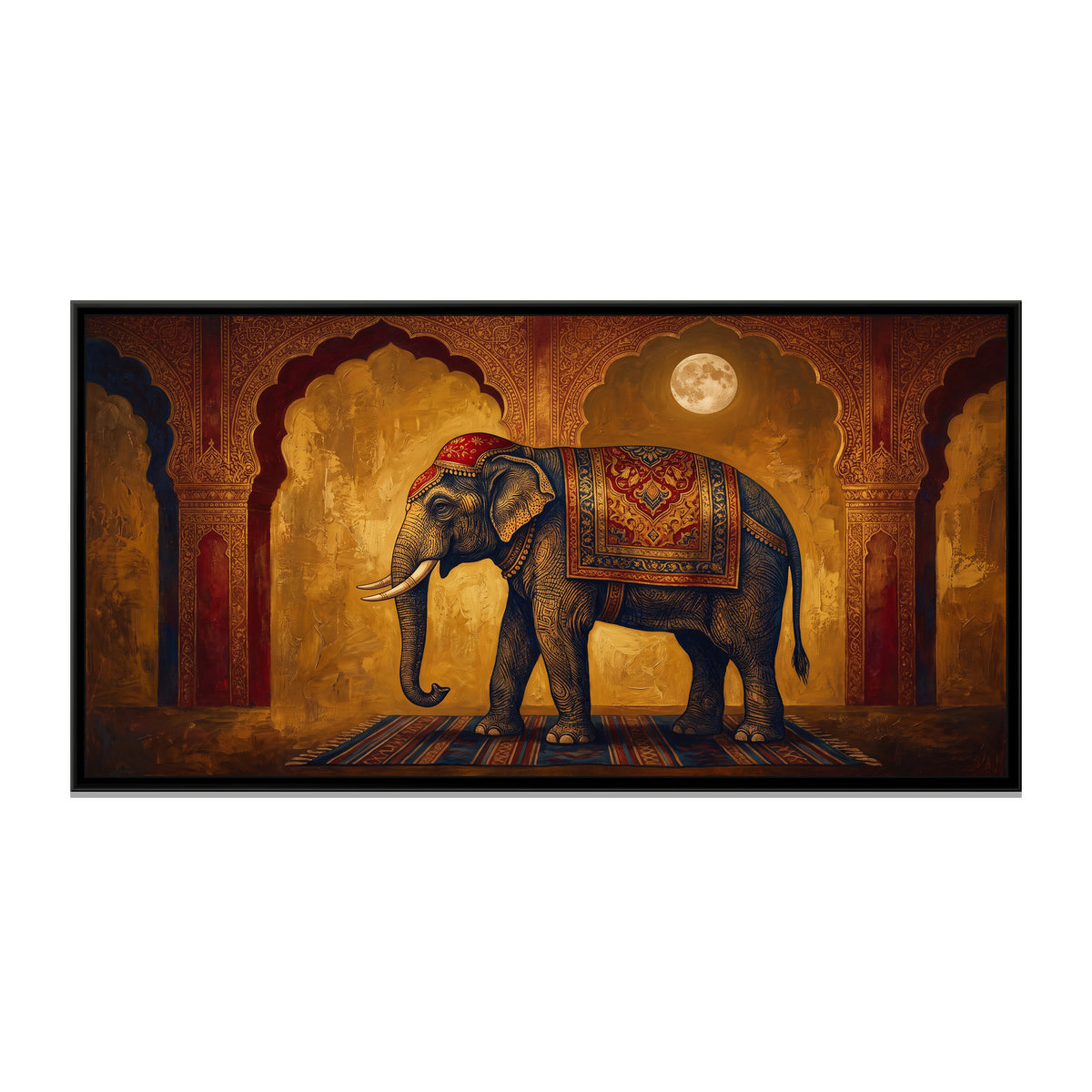 Elephant at the Palace Arch - framed canvas print, front view