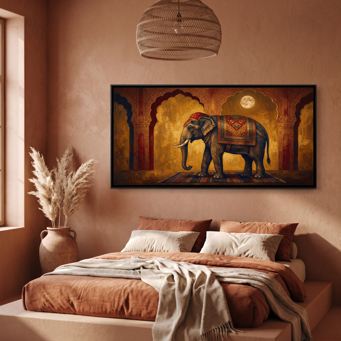 A Kolorkaari canvas in a floater frame, in a room