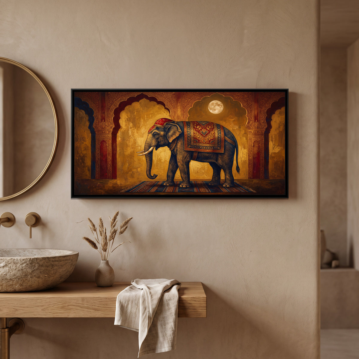 Elephant at the Palace Arch - canvas art shown in a second room setting
