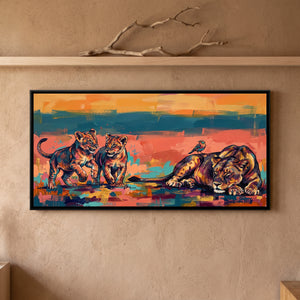 View 1 of Lioness Family at Rest in Colour Blocks