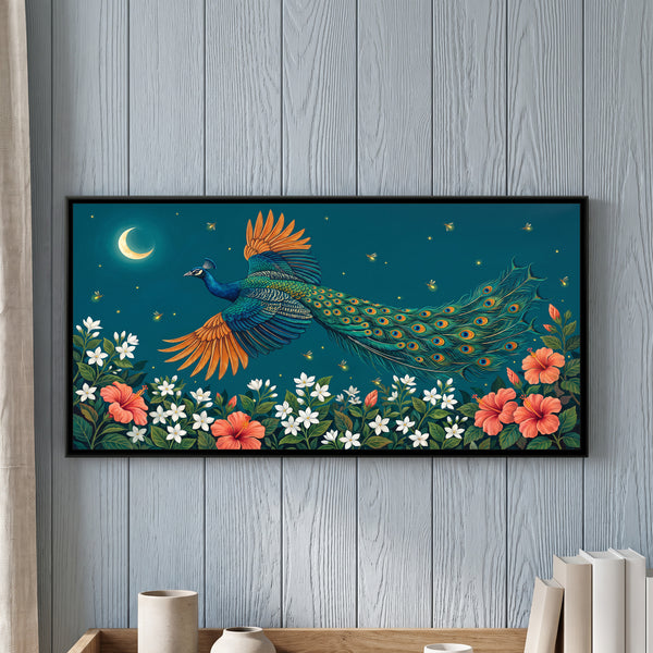 Peacock in Flight over a Night Garden