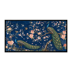 View 2 of Peacocks in a Blossoming Plum Grove on Navy
