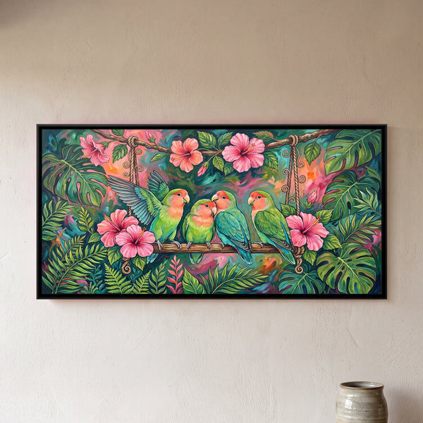 Lovebirds on a Hibiscus Swing