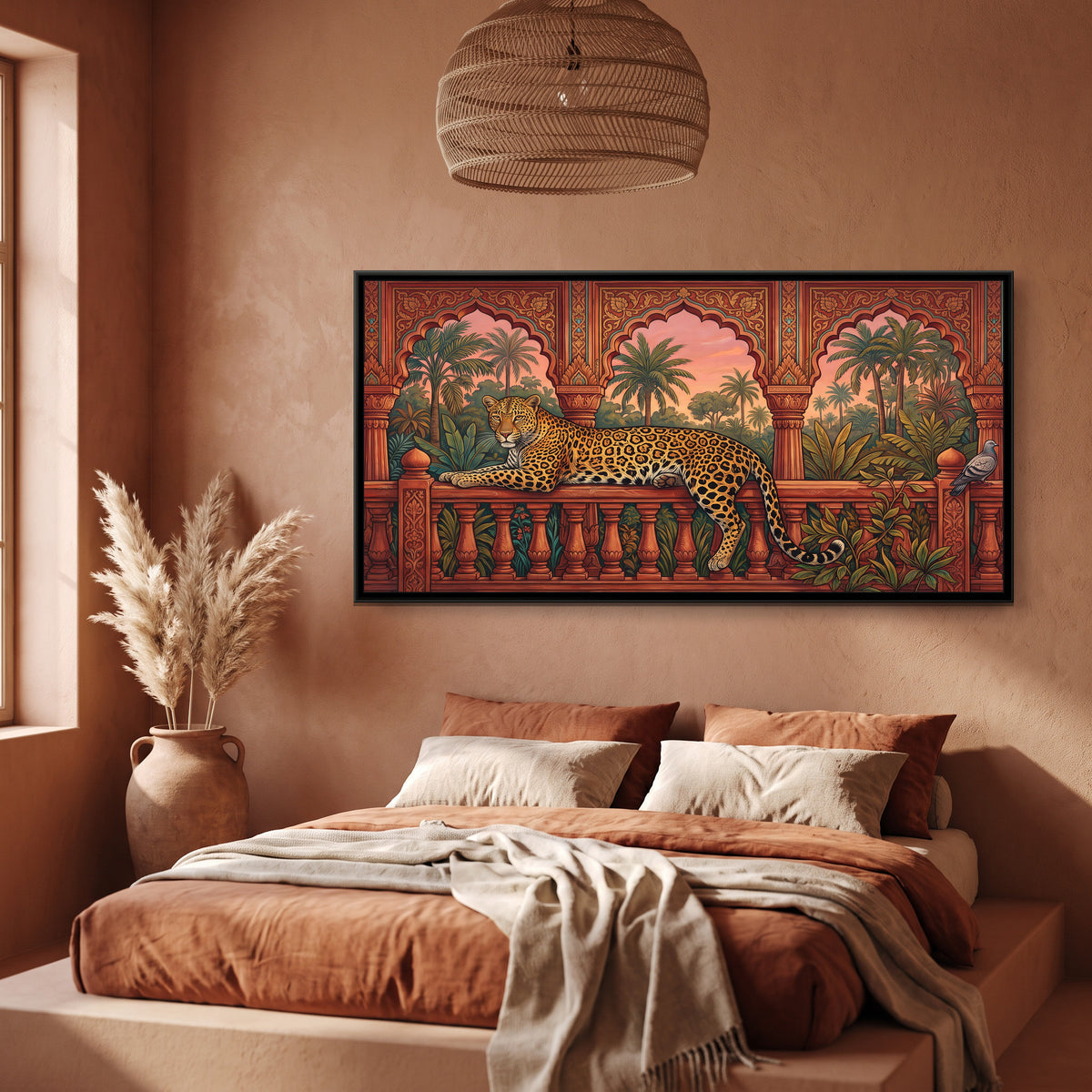 Leopard on a Palace Balustrade at Dusk - canvas art shown in a second room setting