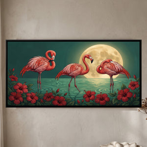 View 1 of Flamingos under a Gold Moon on Jade