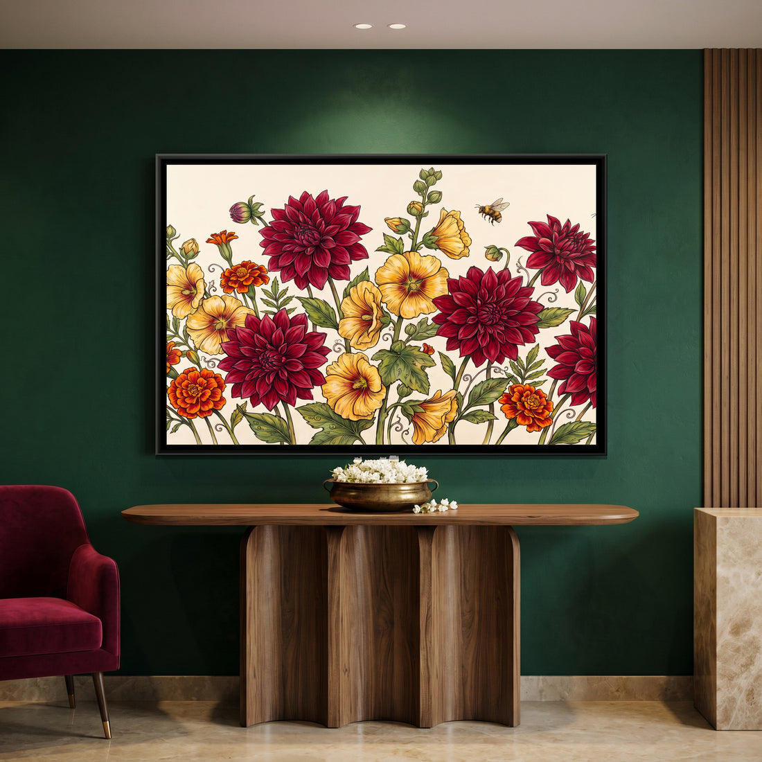 A Kolorkaari canvas in a floater frame, in a room