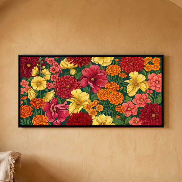 Dahlias and Marigolds in Full Bloom