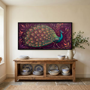 View 3 of Peacock in Full Fan in Magenta and Gold