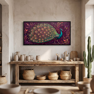 View 4 of Peacock in Full Fan in Magenta and Gold