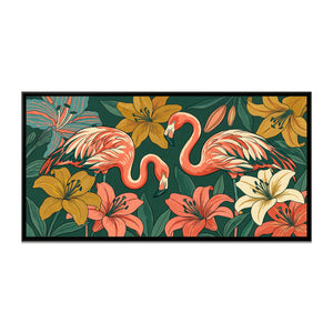 View 2 of Flamingos among Giant Lilies in Teal and Coral