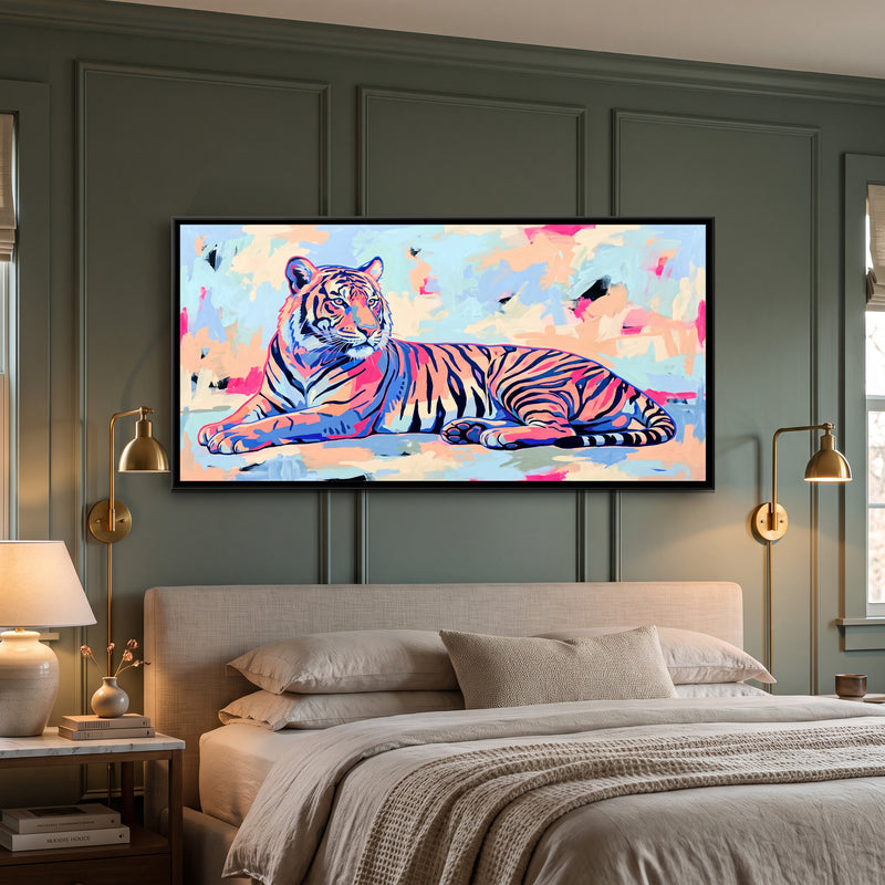 Tiger in Pop Outline - canvas art shown in a styled room