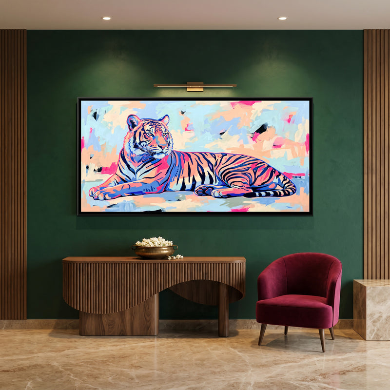 Tiger in Pop Outline - canvas art shown in a second room setting
