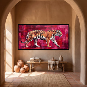 View 3 of Tiger on a Crimson Textured Ground