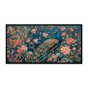 View 2 of Peacock in a Chinoiserie Garden on Deep Teal