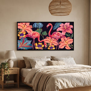 View 3 of Flamingos among Giant Lilies