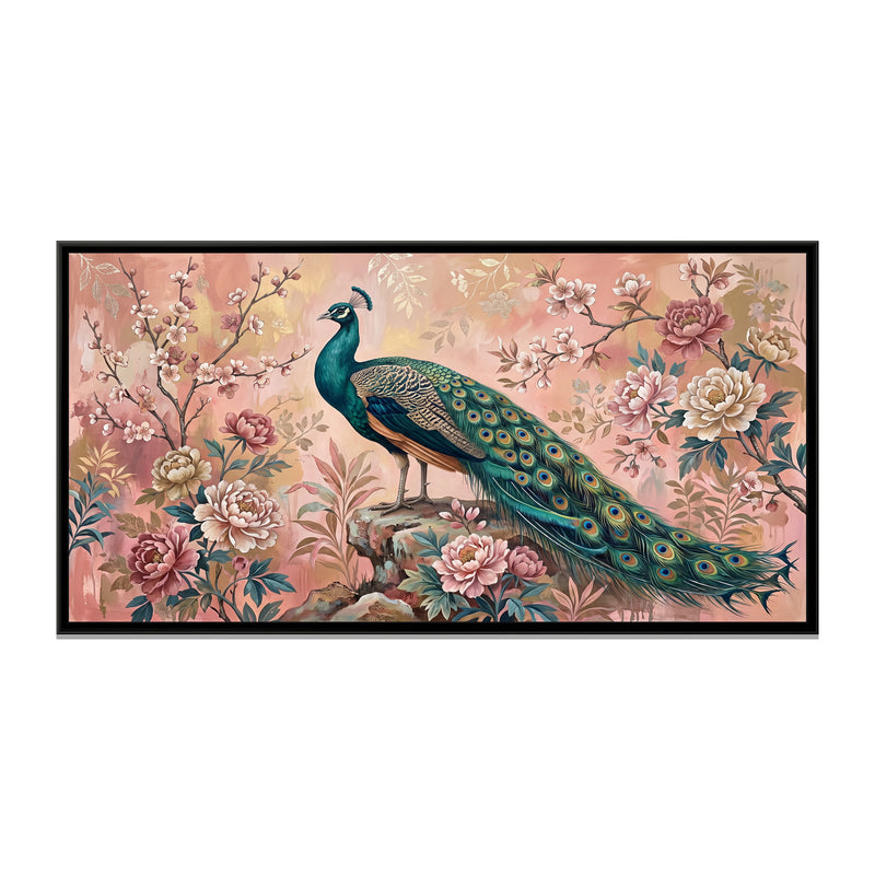 Peacock in a Chinoiserie Garden - framed canvas print, front view