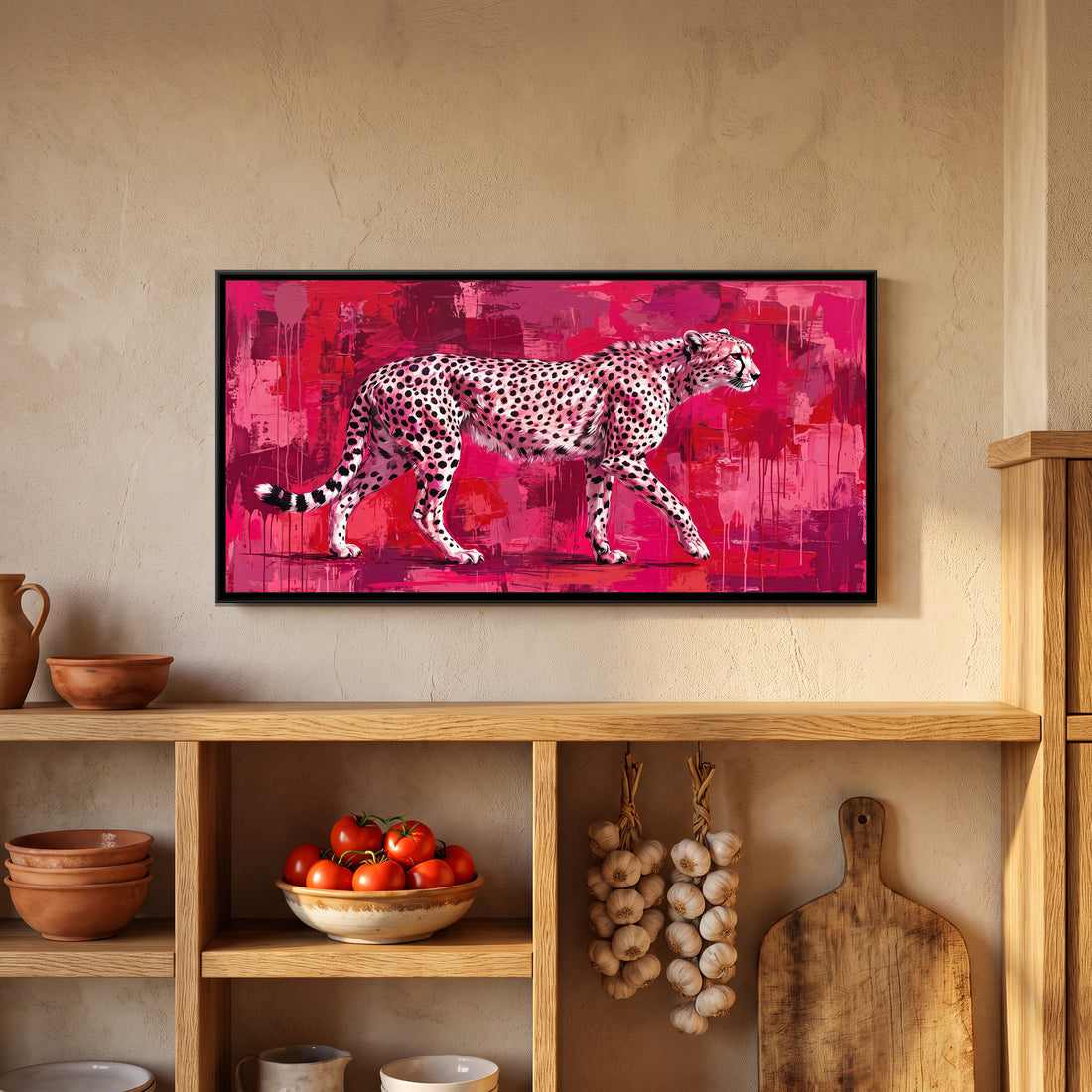 A Kolorkaari canvas in a floater frame, in a room