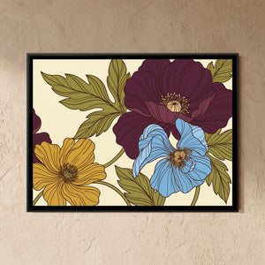 View 1 of Retro Poppies in Plum and Cerulean