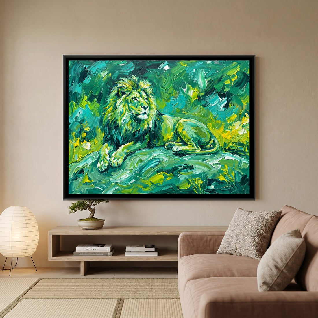 A Kolorkaari canvas in a floater frame, in a room
