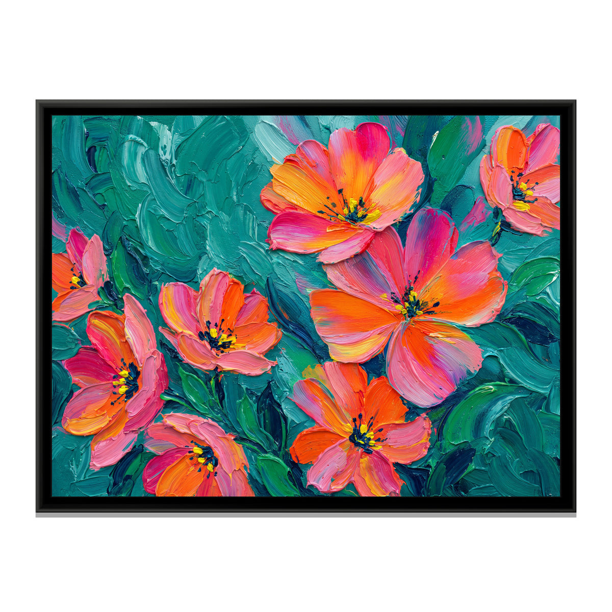 Radiant Impasto Blooms - framed canvas print, front view