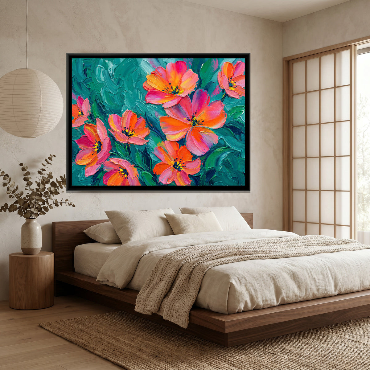 Radiant Impasto Blooms - canvas art shown in a second room setting