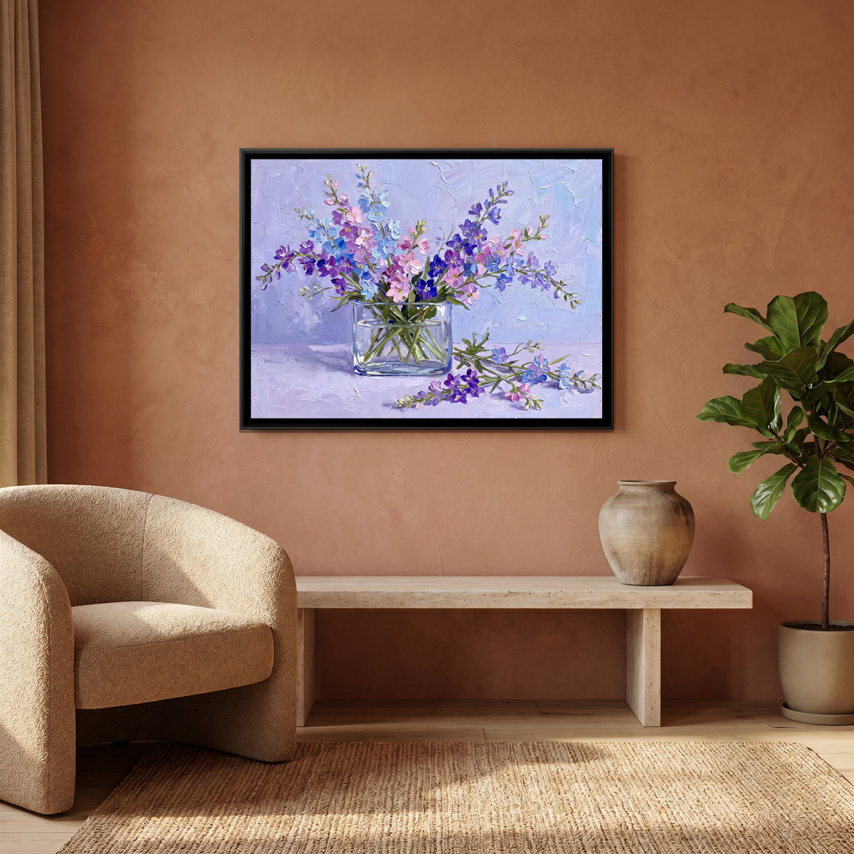 Sprawling Blooms in Glass - canvas art shown in a second room setting