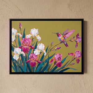 View 1 of Perched Hummingbird and Irises