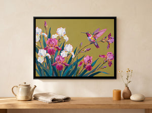View 4 of Perched Hummingbird and Irises