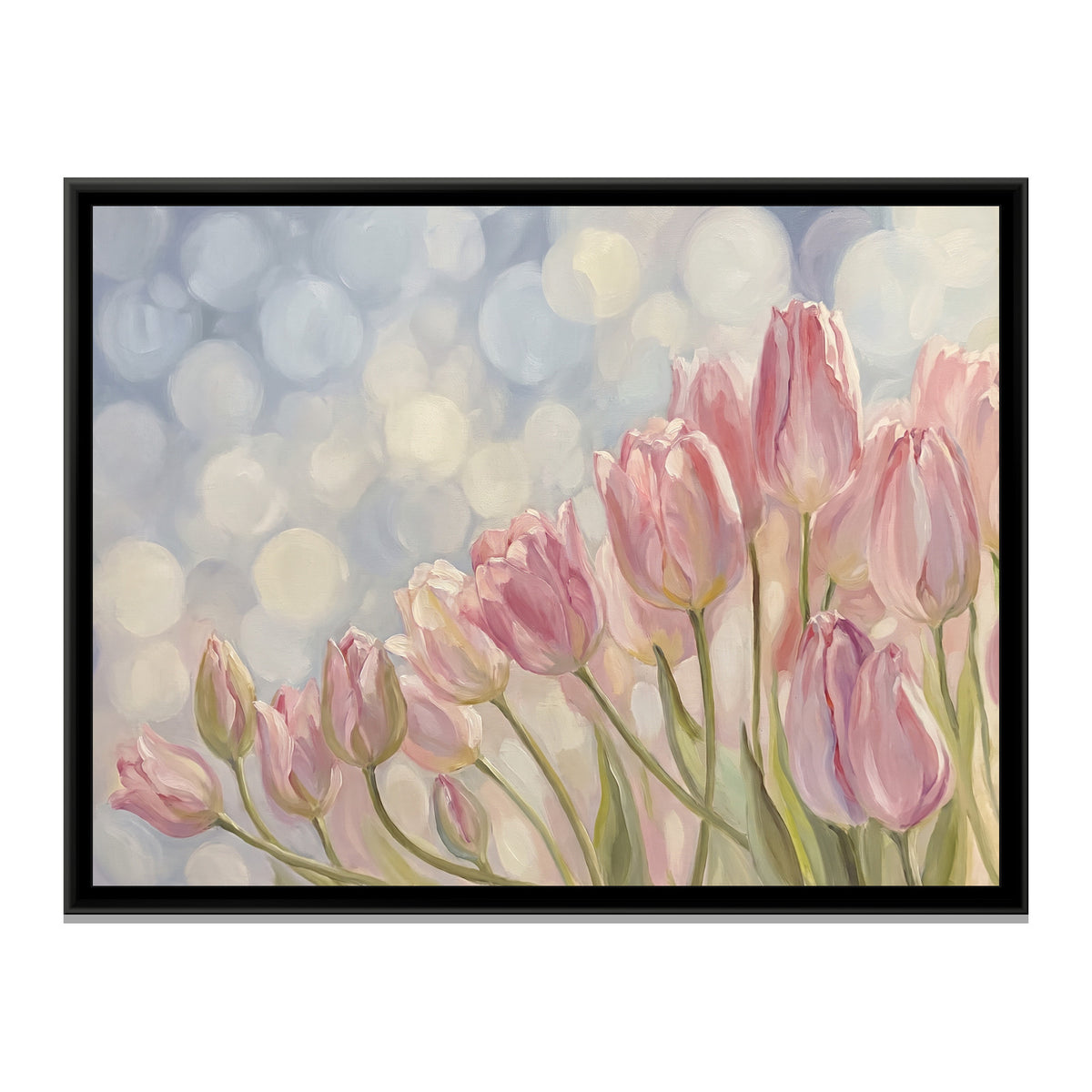 Sweeping Pink Tulips - framed canvas print, front view