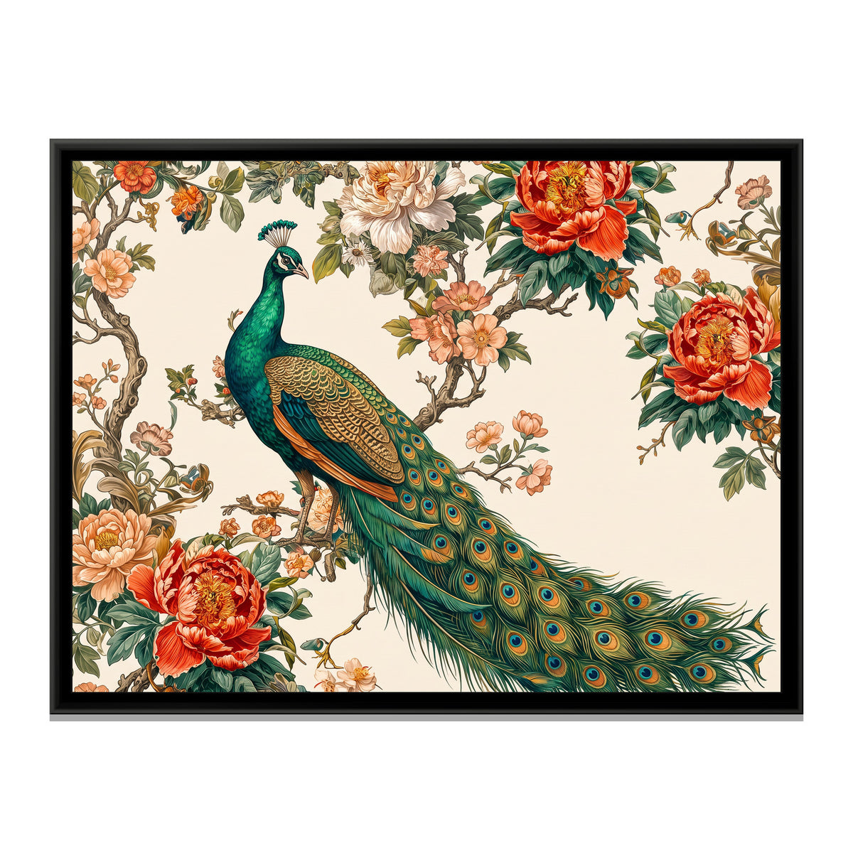 Emerald Plumes in Bloom - framed canvas print, front view
