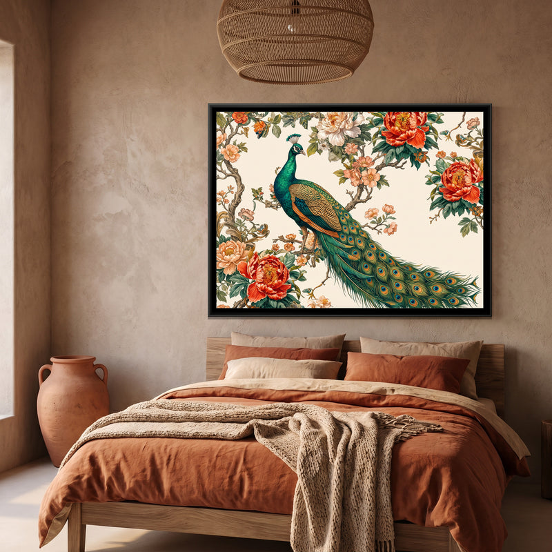 Emerald Plumes in Bloom - canvas art shown in a styled room