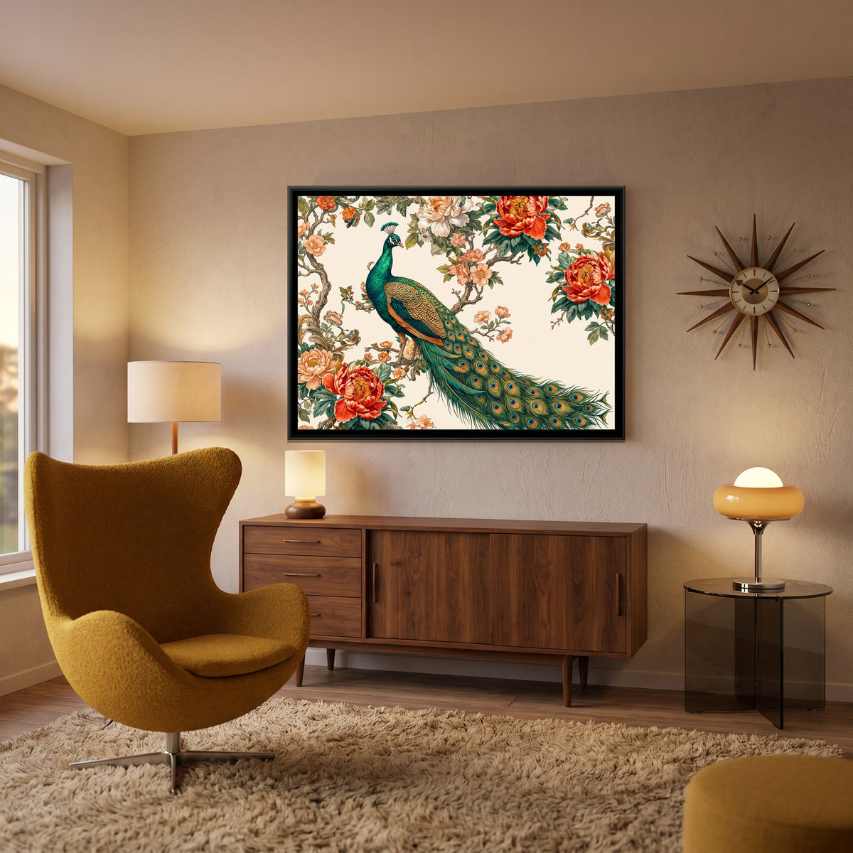 Emerald Plumes in Bloom - canvas art shown in a second room setting