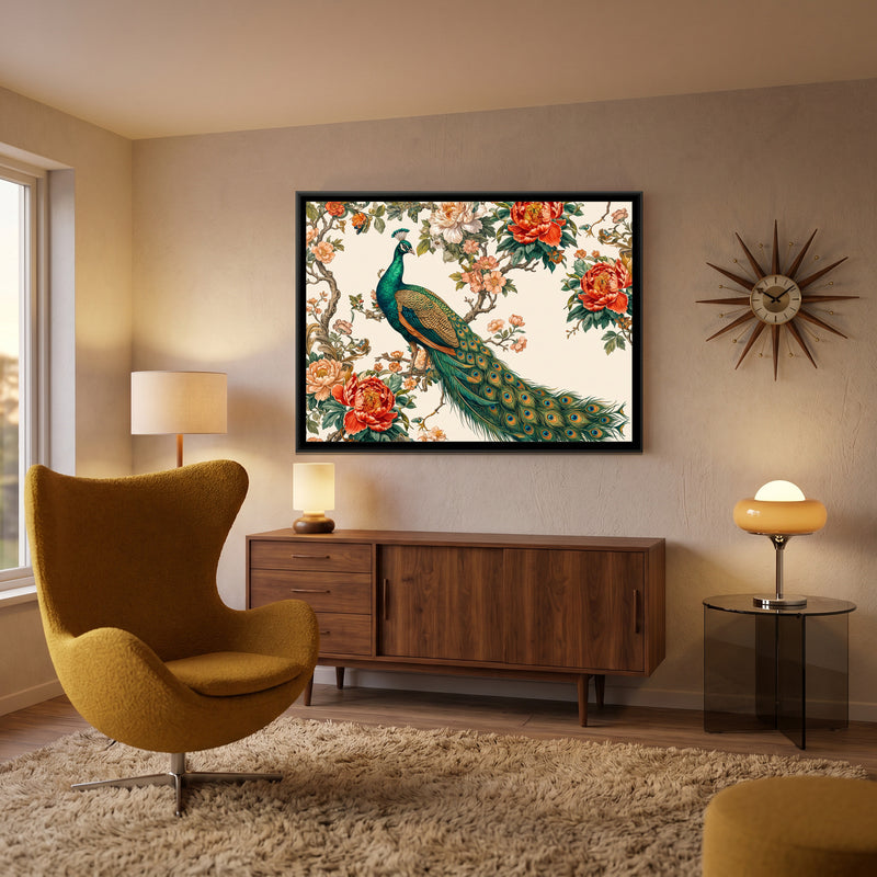 Emerald Plumes in Bloom - canvas art shown in a second room setting
