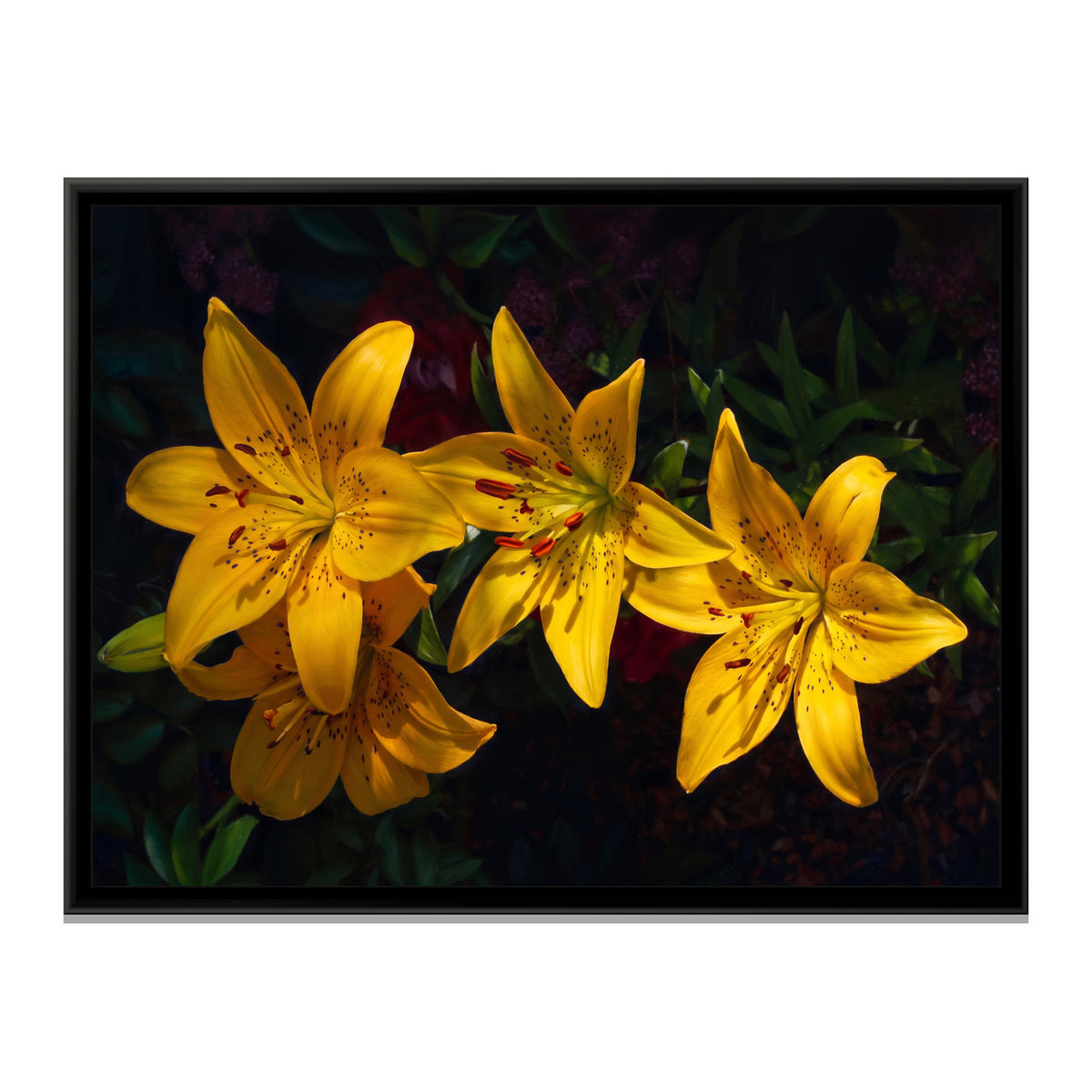 Luminous Golden Lilies - framed canvas print, front view