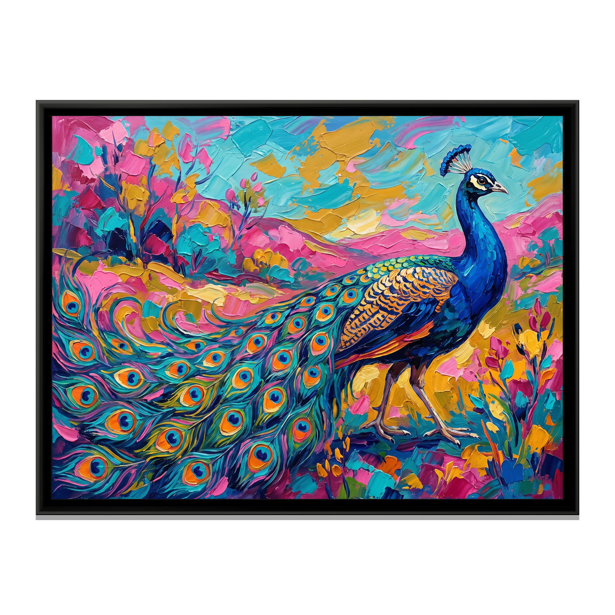 Trailing Azure Plumage - framed canvas print, front view