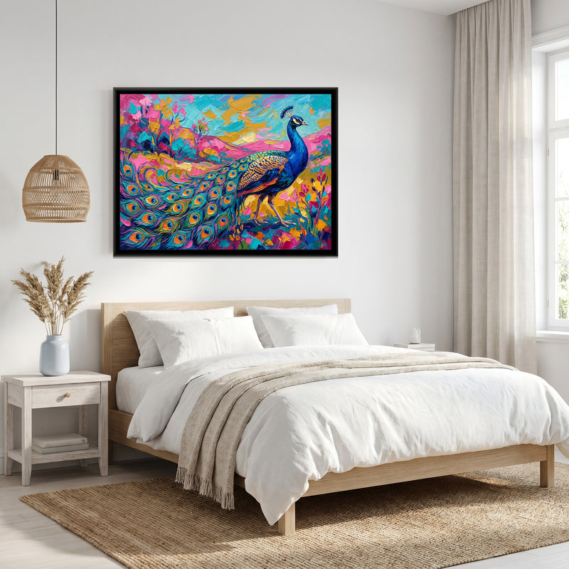 Trailing Azure Plumage - canvas art shown in a second room setting
