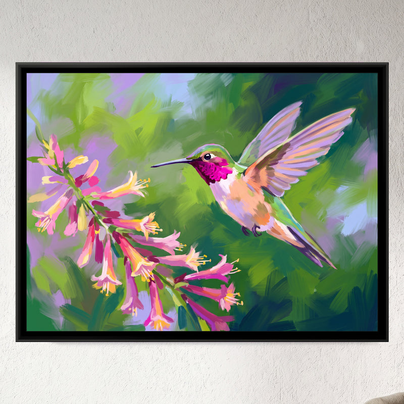 Jeweled Hover - framed canvas art hung on a wall