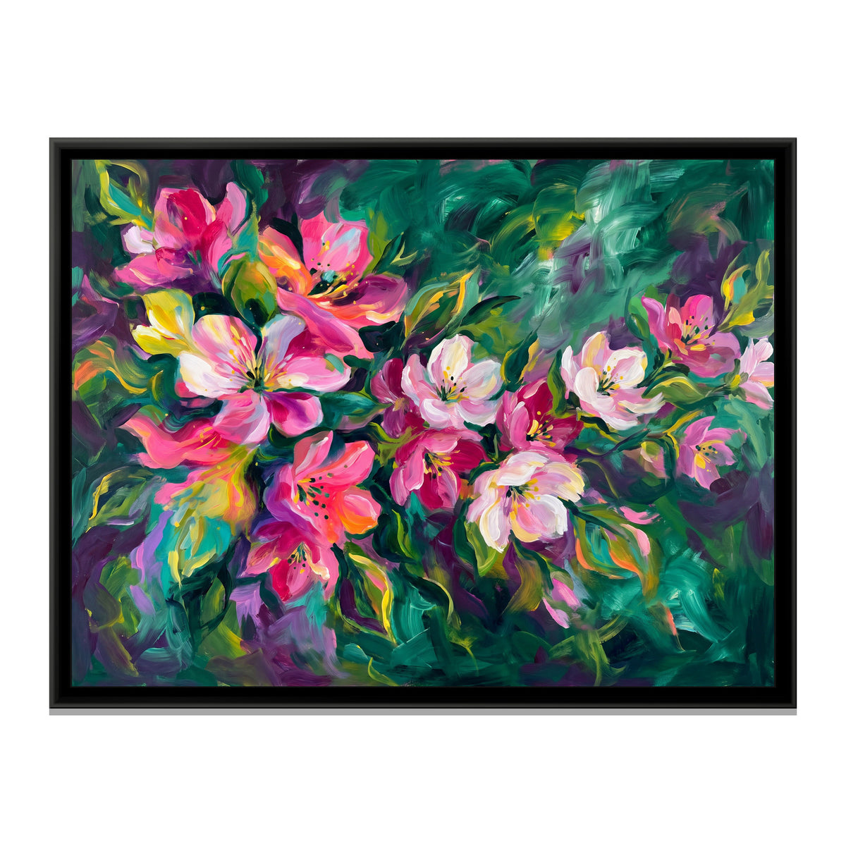 Magenta Floral Sweep - framed canvas print, front view
