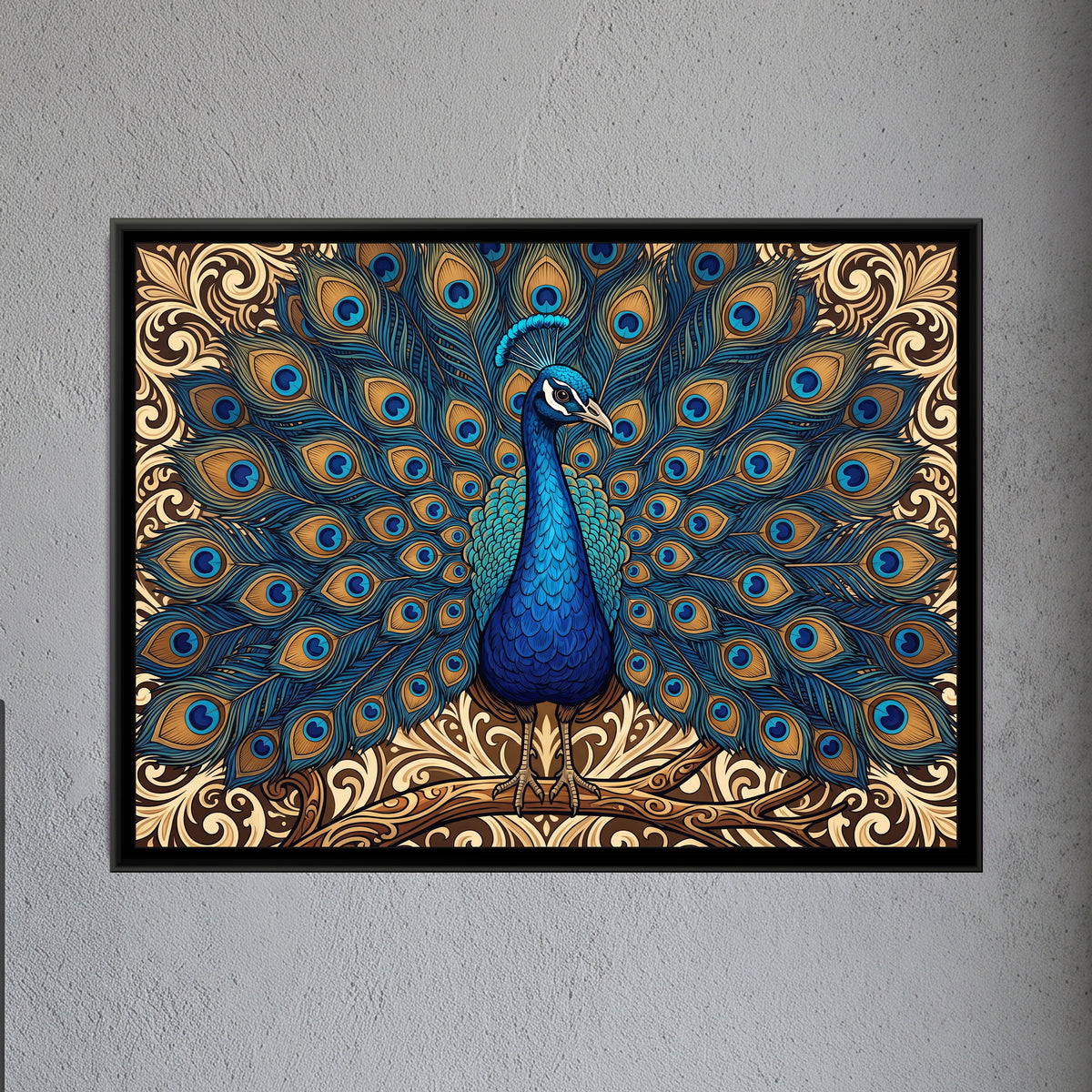 Azure Majesty in Gold - framed canvas art hung on a wall
