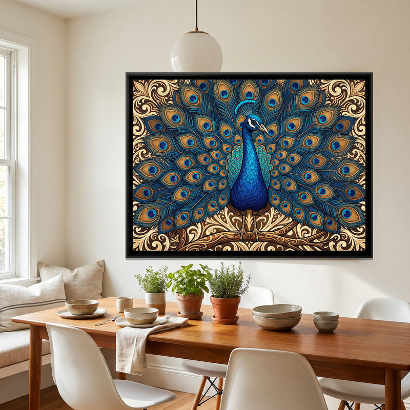 Azure Majesty in Gold - canvas art shown in a second room setting