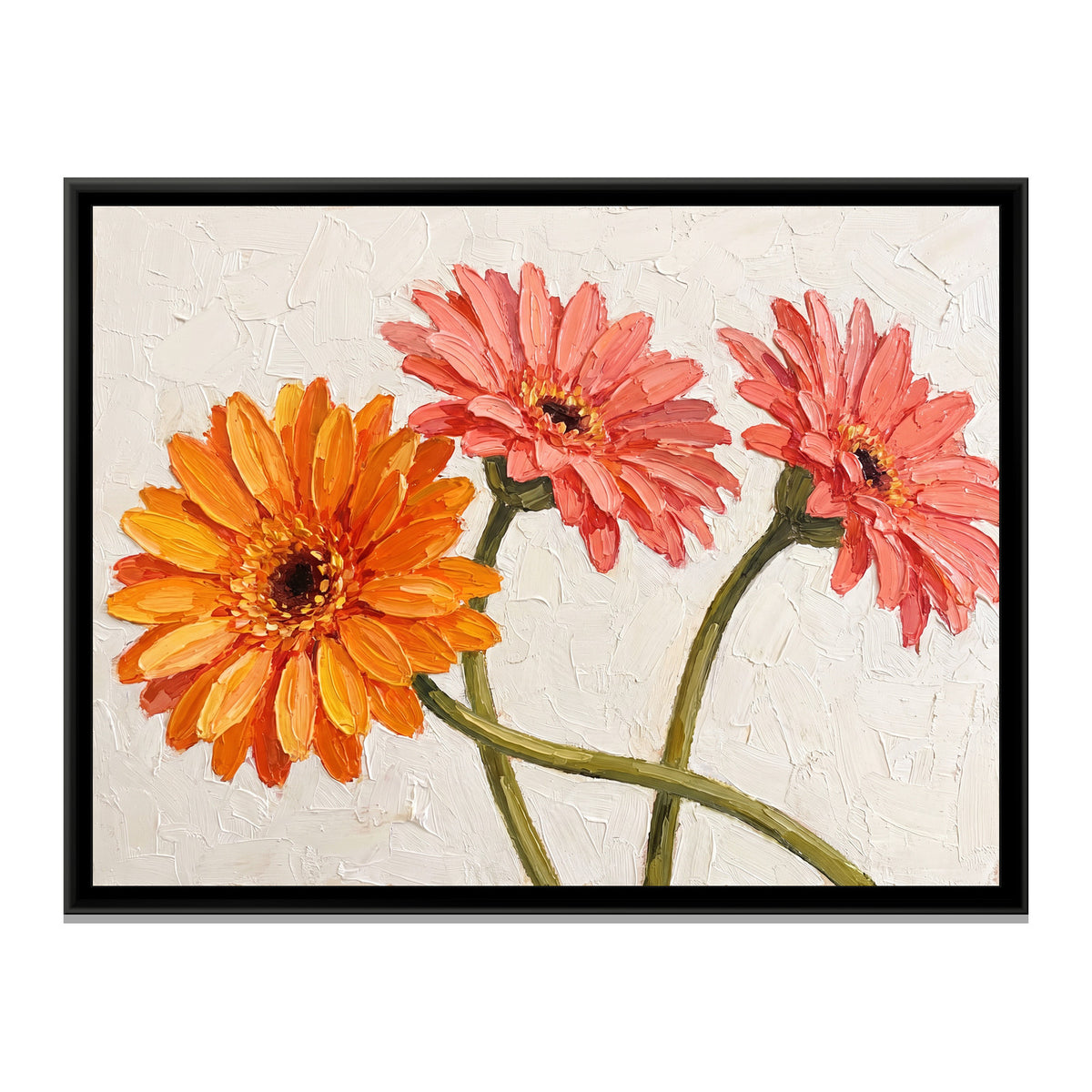 Impasto Gerberas in Bloom - framed canvas print, front view